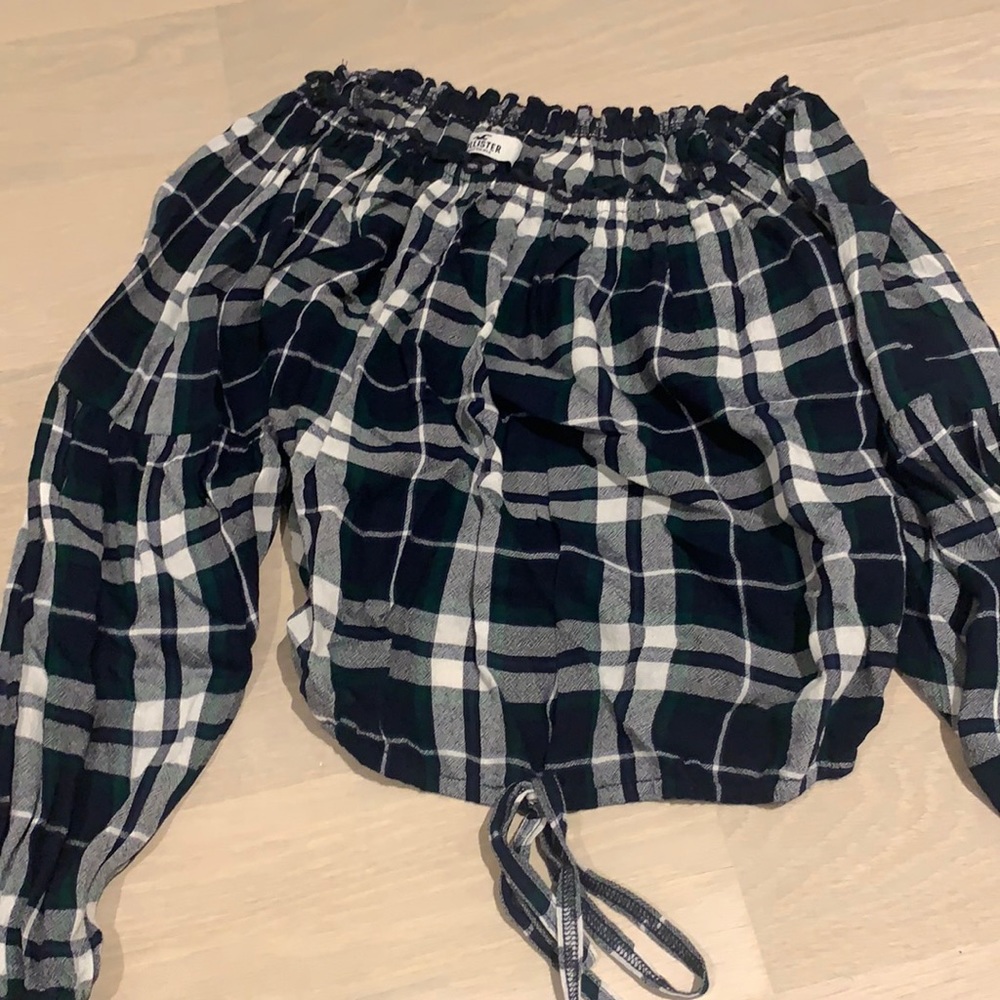 off the shoulder flannel blouse